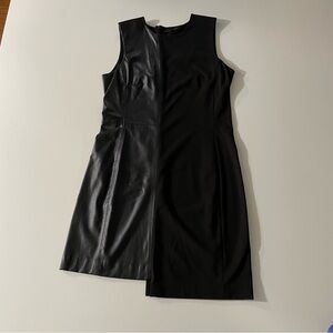 Katherine Barclay Black Knee Length Dress with Faux Leather Asymmetric Panel